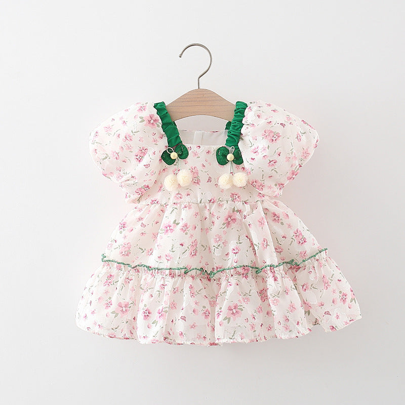 Vestido Infantil Floral Pomponzinho