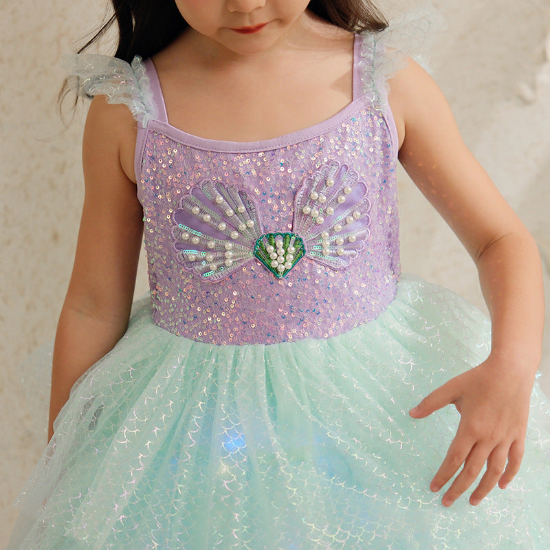 Vestido Infantil Princesa Sereia Brilhante