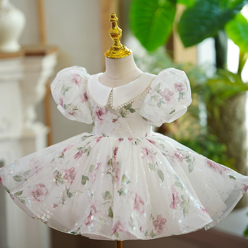 Vestido Infantil Floral Golinha Pérolas