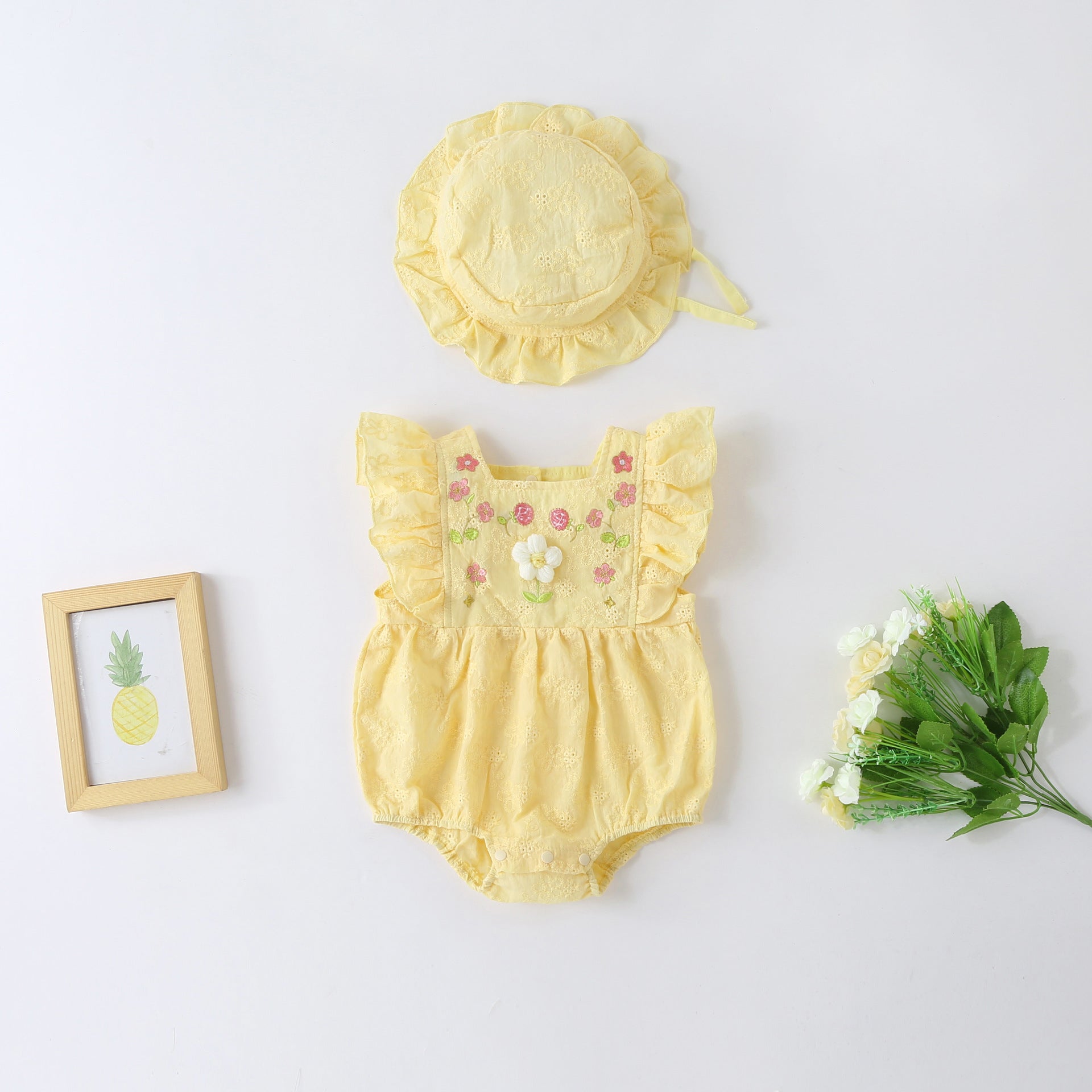 Body Infantil Feminino Florzinhas + Chapéu