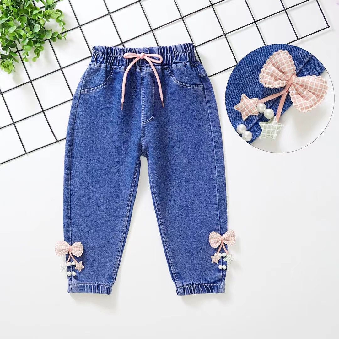 Calça Infantil Feminina Jeans Lacinhos