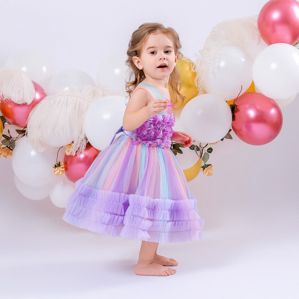 Vestido Infantil Tule Colors Florzinhas