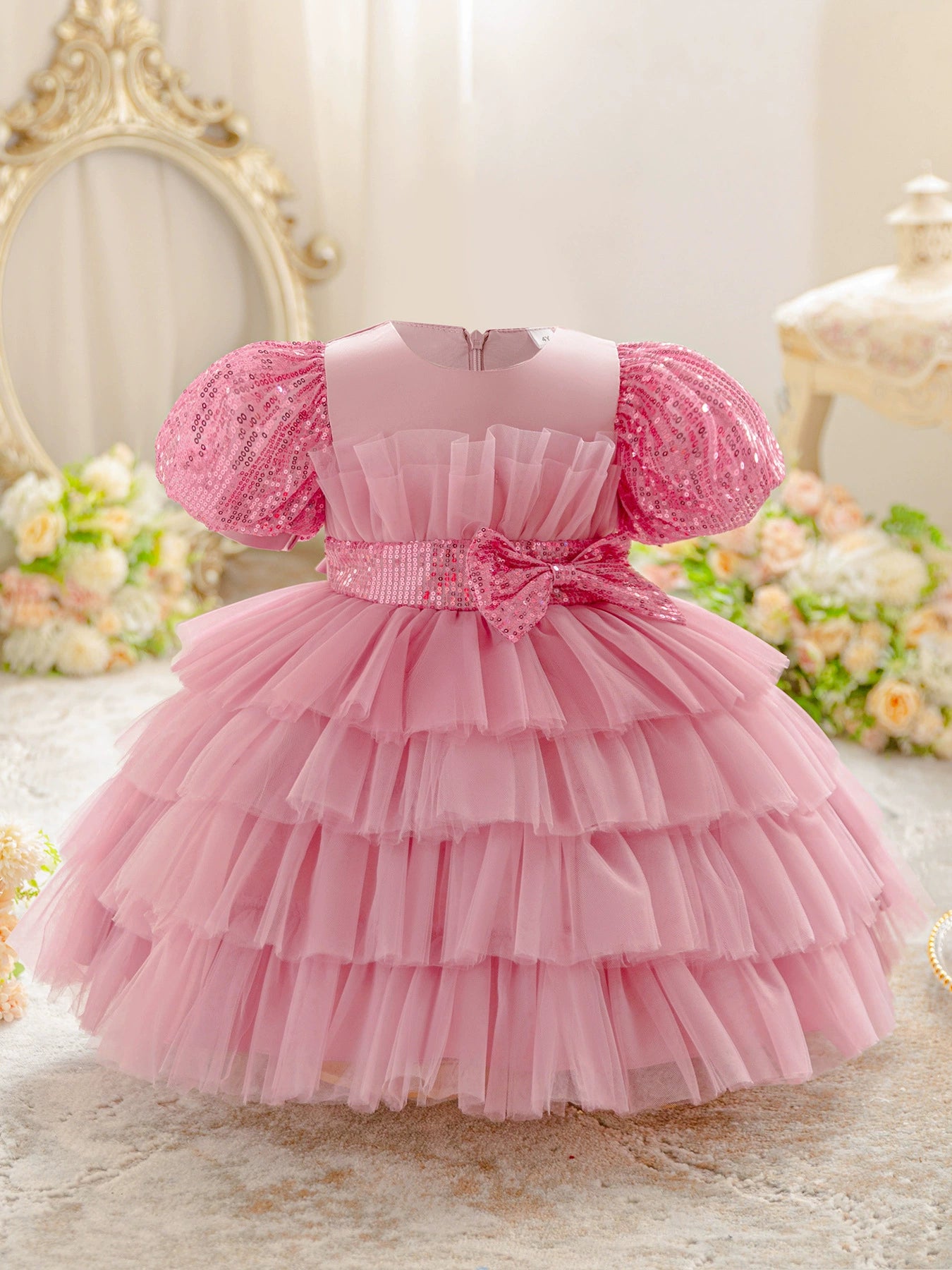 Vestido Infantil Tule Camadas e Lacinho