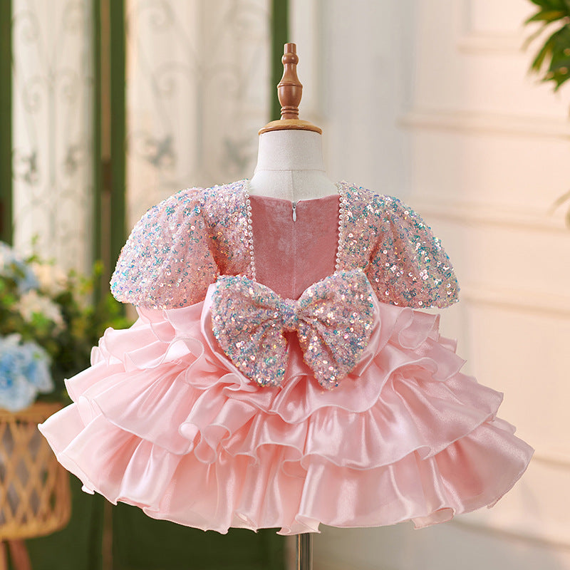 Vestido Infantil Rosa Brilhante Camadas