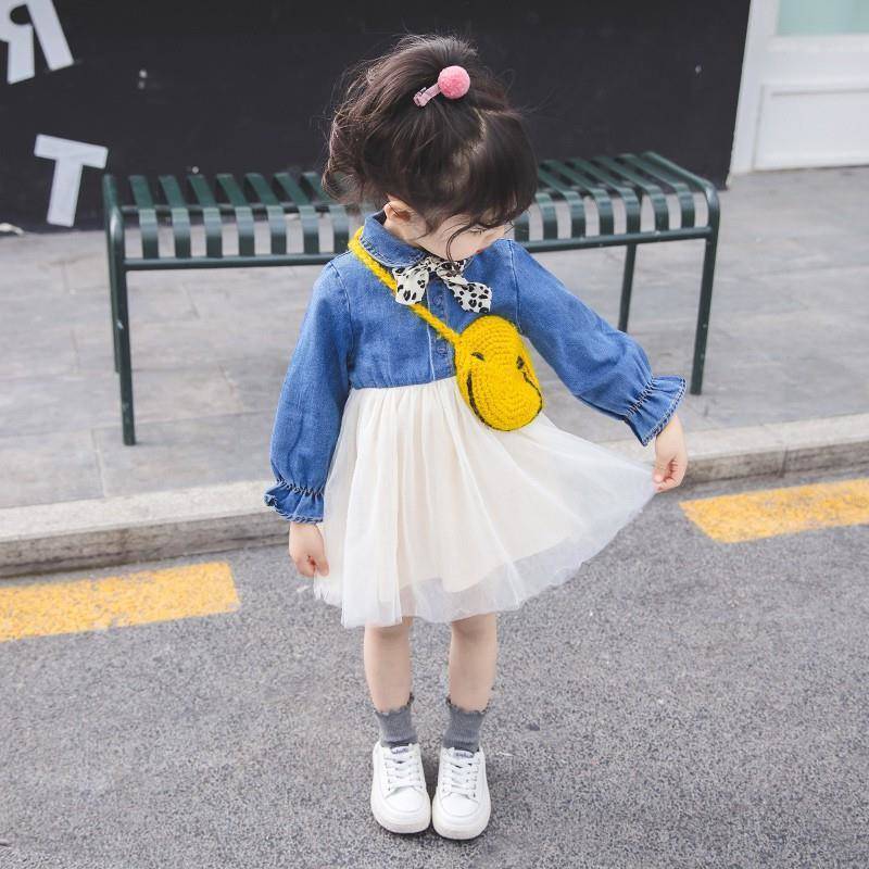 Vestido Infantil Jeans Lacinho e Tule