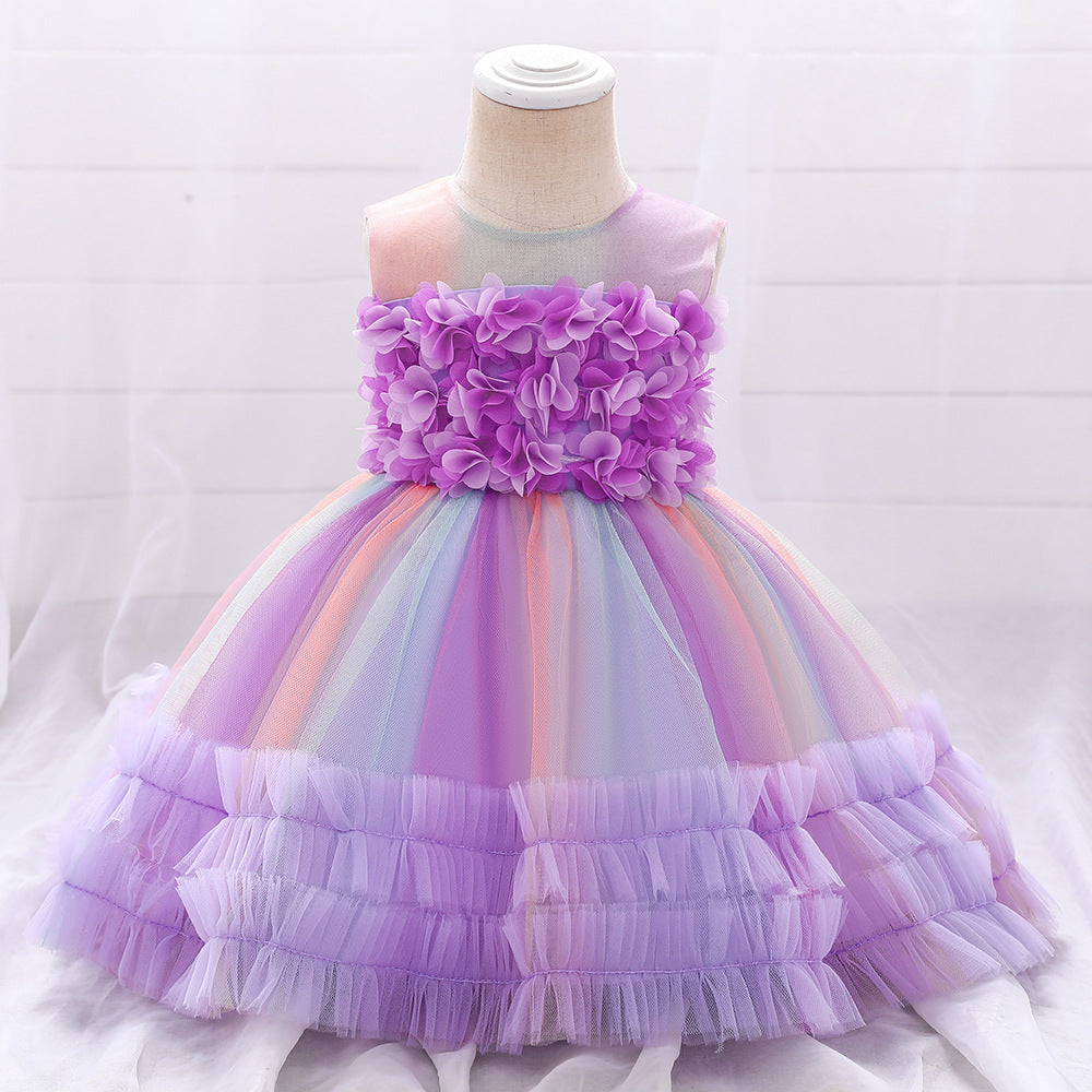 Vestido Infantil Tule Colors Florzinhas