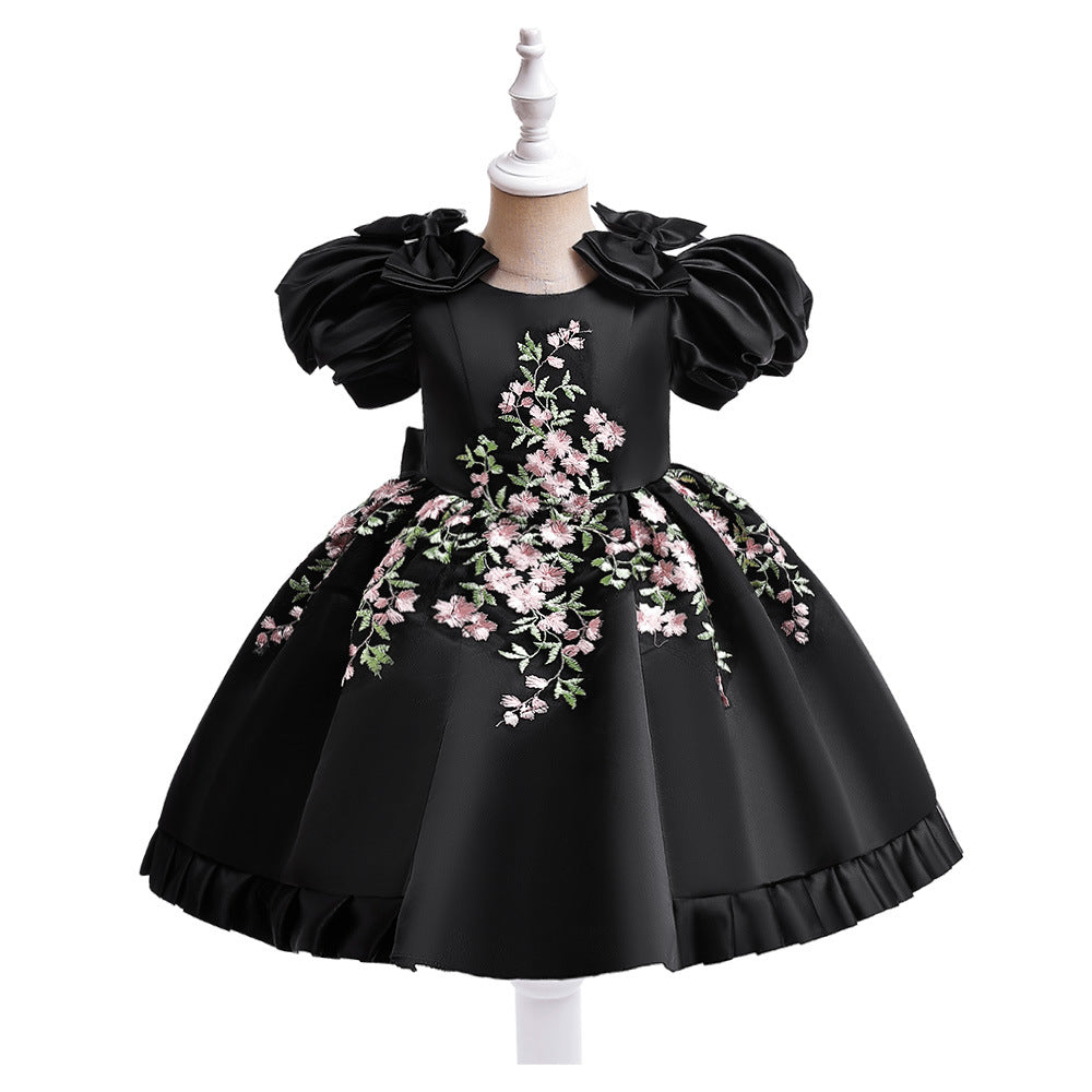 Vestido De Festa Infantil Bordado Floral e Lacinho