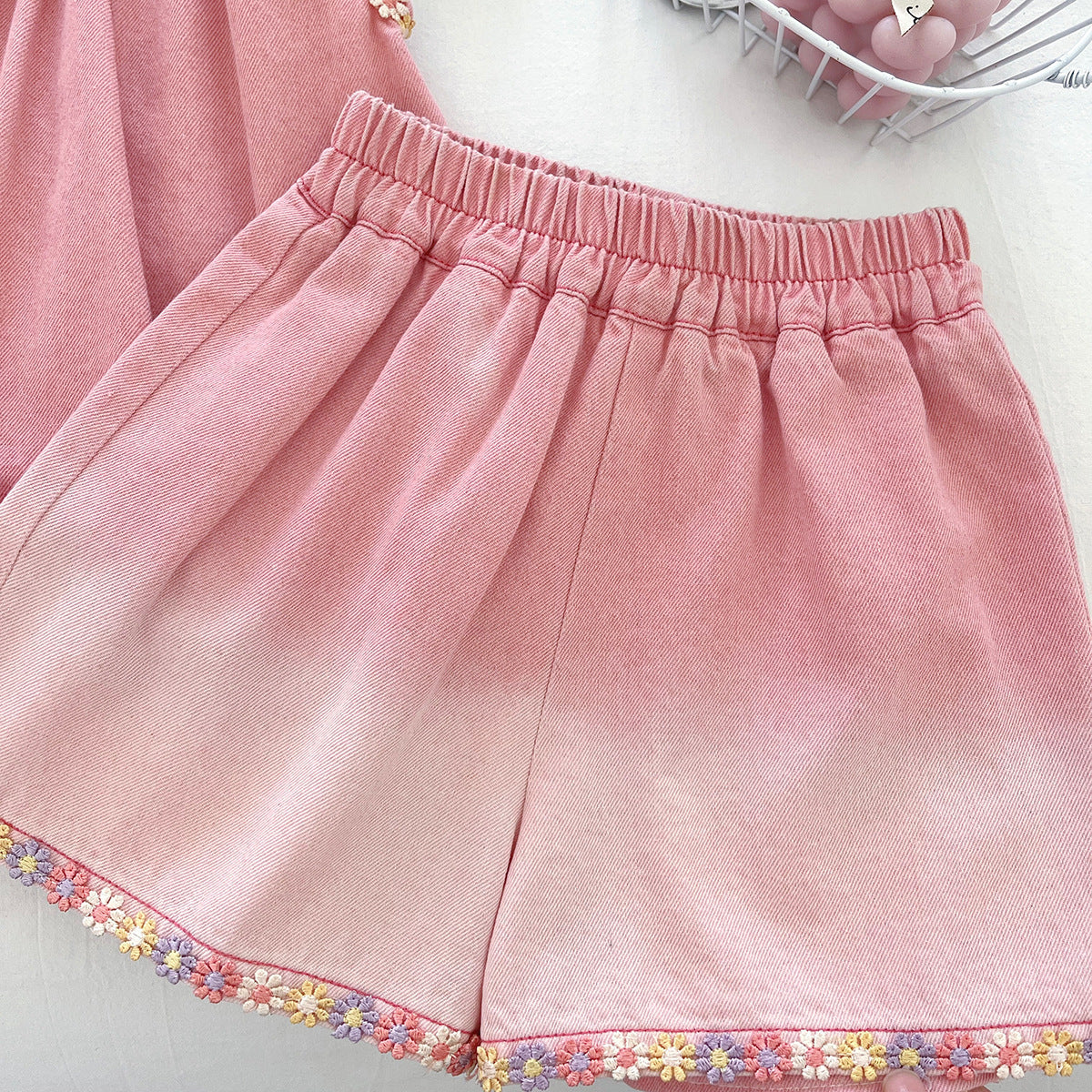 Conjunto Infantil Feminino Jeans Florzinhas