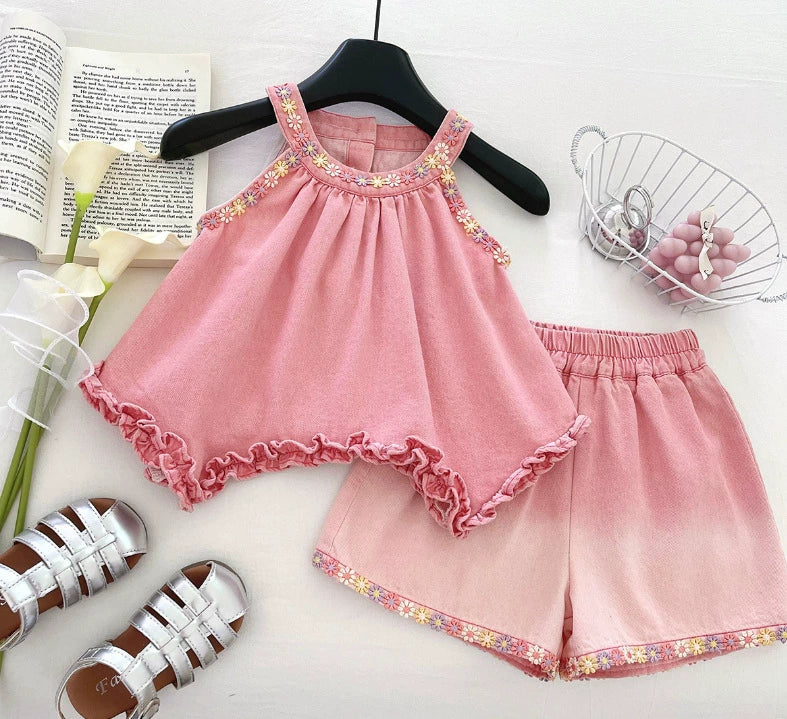 Conjunto Infantil Feminino Jeans Florzinhas