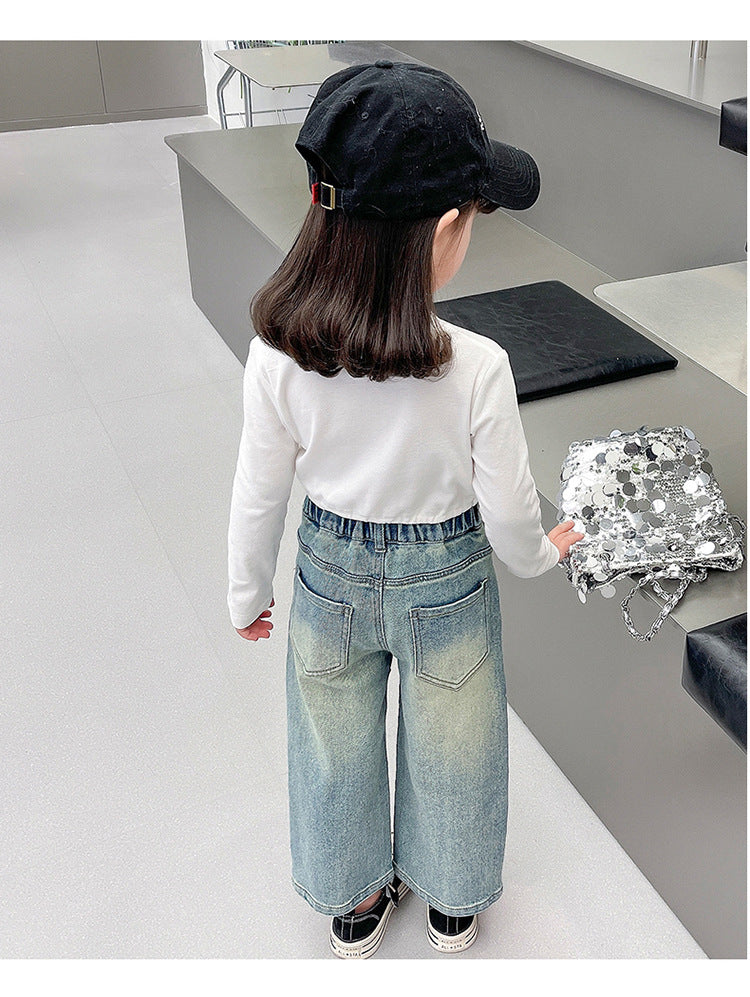 Calça Infantil Feminina Wide Jeans Corações