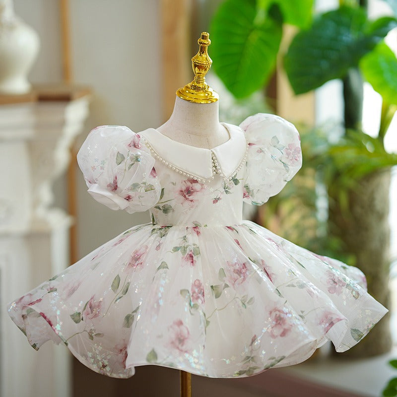 Vestido Infantil Floral Golinha Pérolas