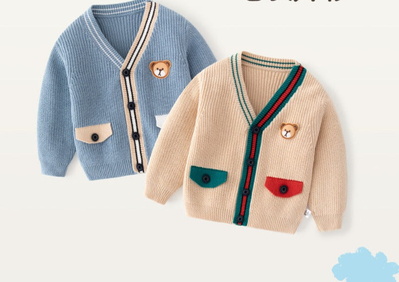 Cardigan Infantil Tricô Bolsinhos Ursinho