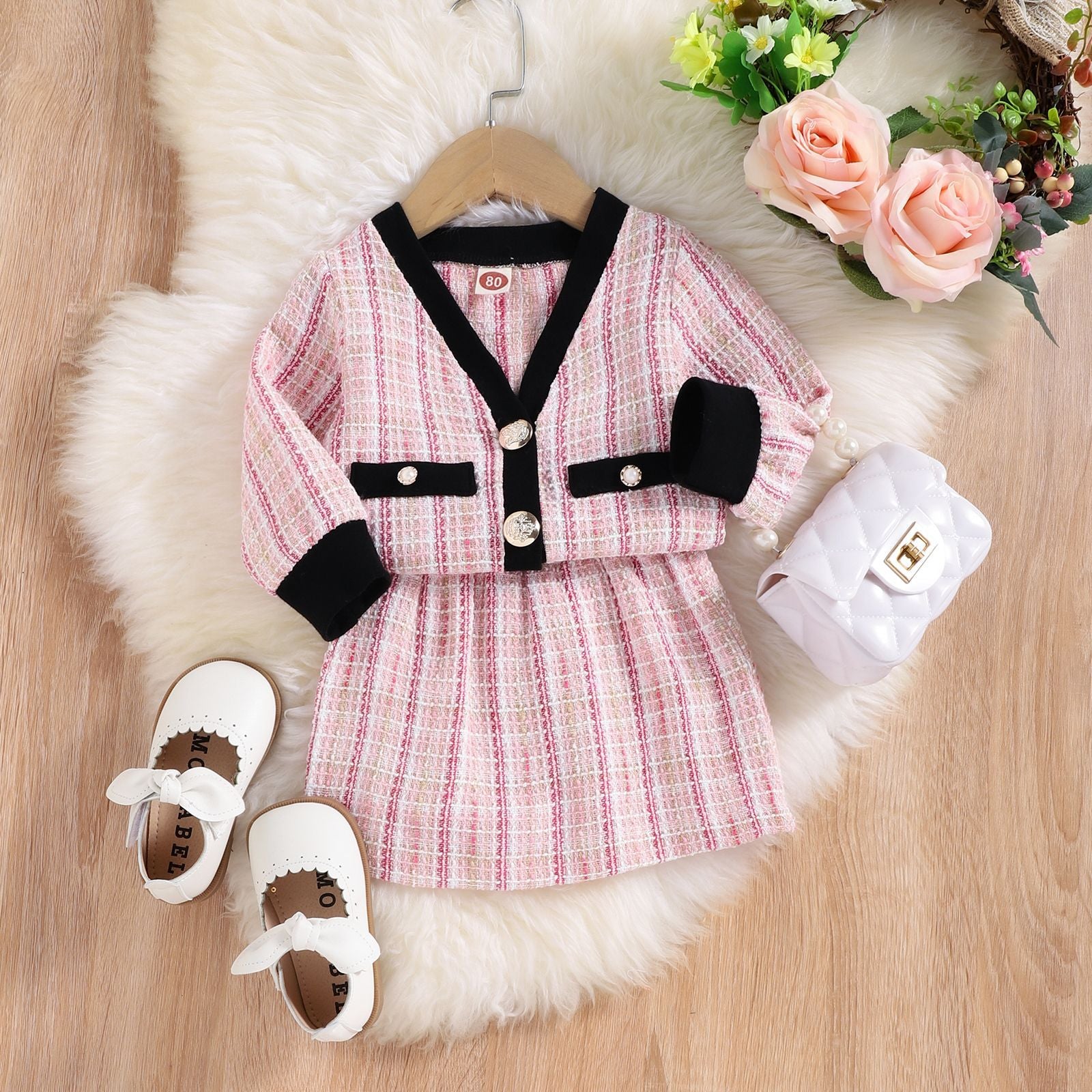 Conjunto Infantil Tweed Rosa Botões