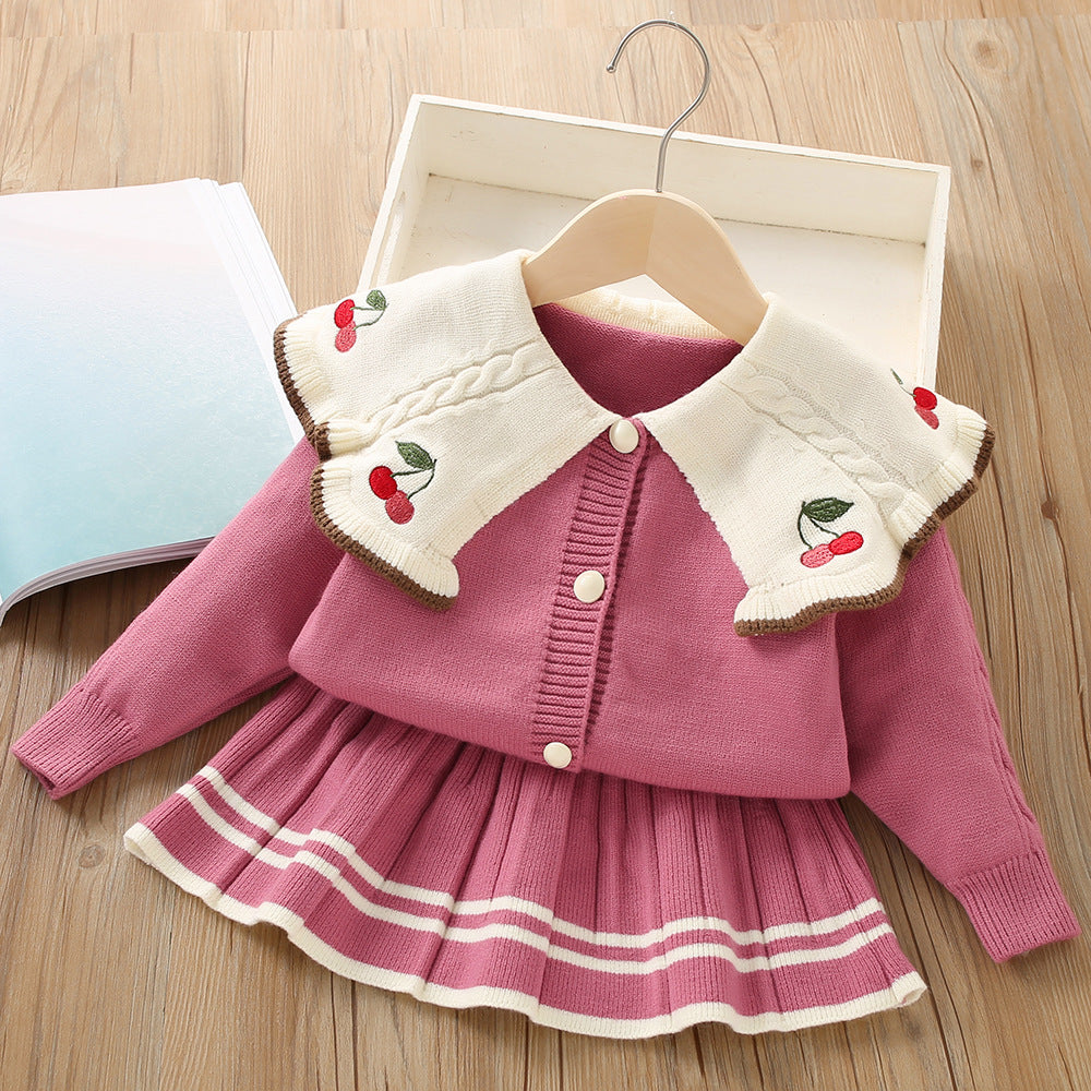 Conjunto Infantil Feminino Tricô Gola Cerejinha