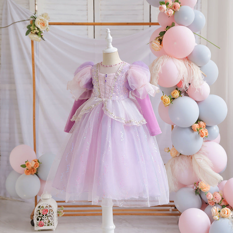 Vestido Infantil Princesa Manga Longa Brilhante