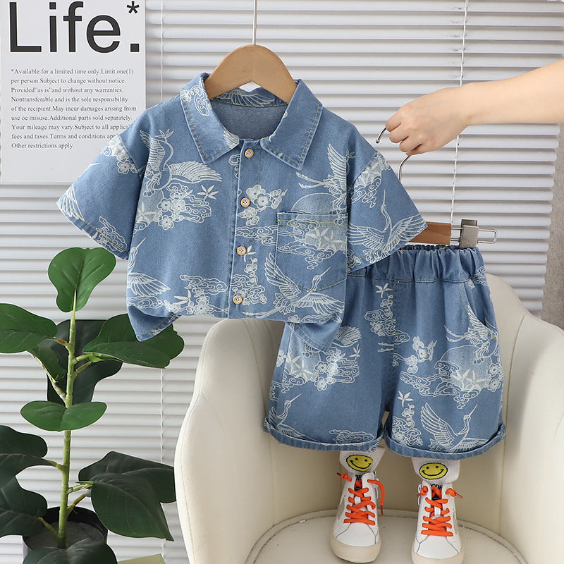 Conjunto Infantil Masculino Jeans Floral