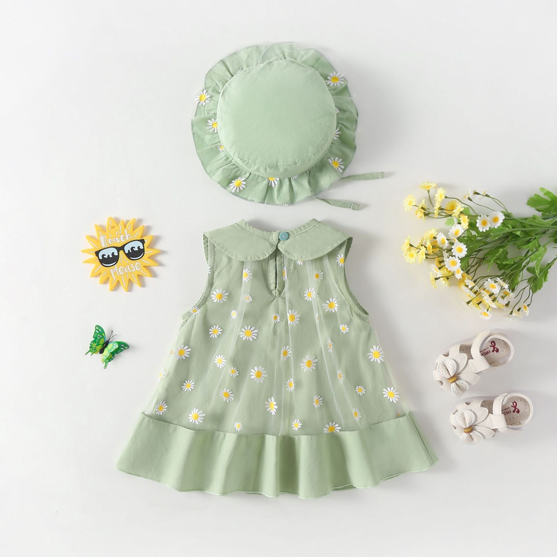 Vestido Infantil Verde Margaridas