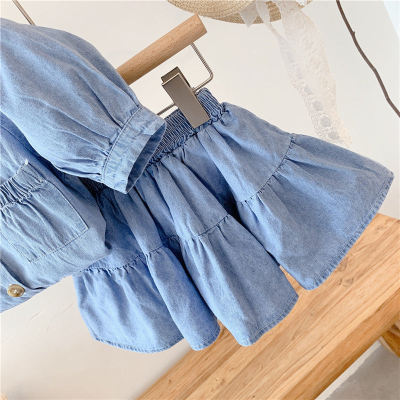 Conjunto Infantil Feminino Jeans Bolsinhos