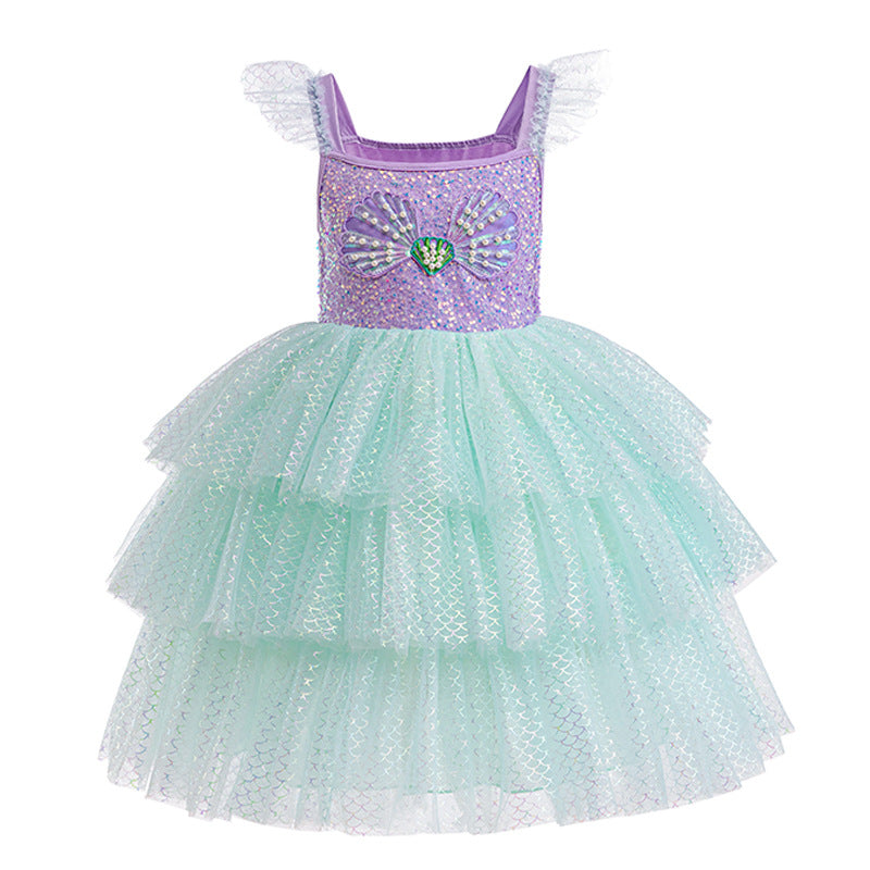 Vestido Infantil Princesa Sereia Brilhante