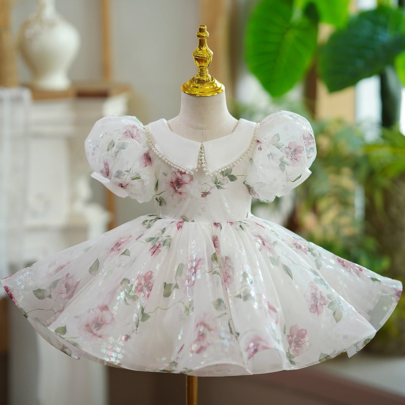 Vestido Infantil Floral Golinha Pérolas