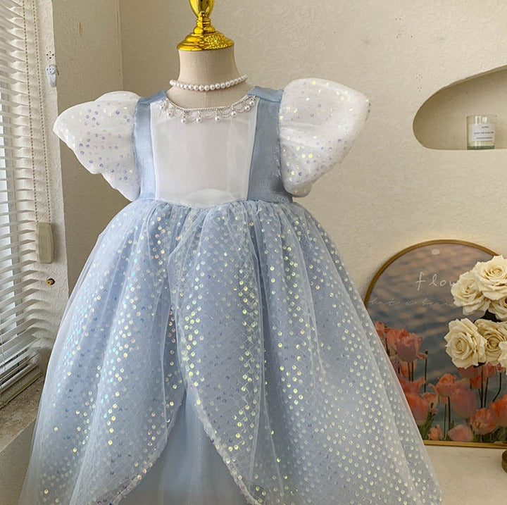 Vestido Infantil Azul Lantejoulas