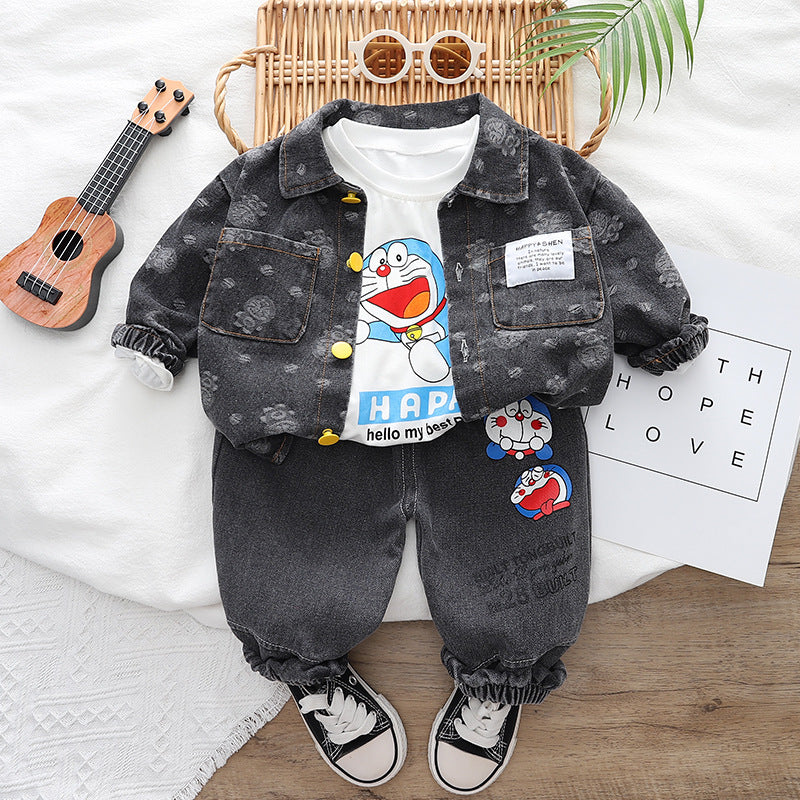 Conjunto Infantil Masculino 3 Peças Jeans Ursinho