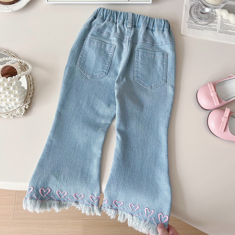 Calça Infantil Feminina Jeans Corações