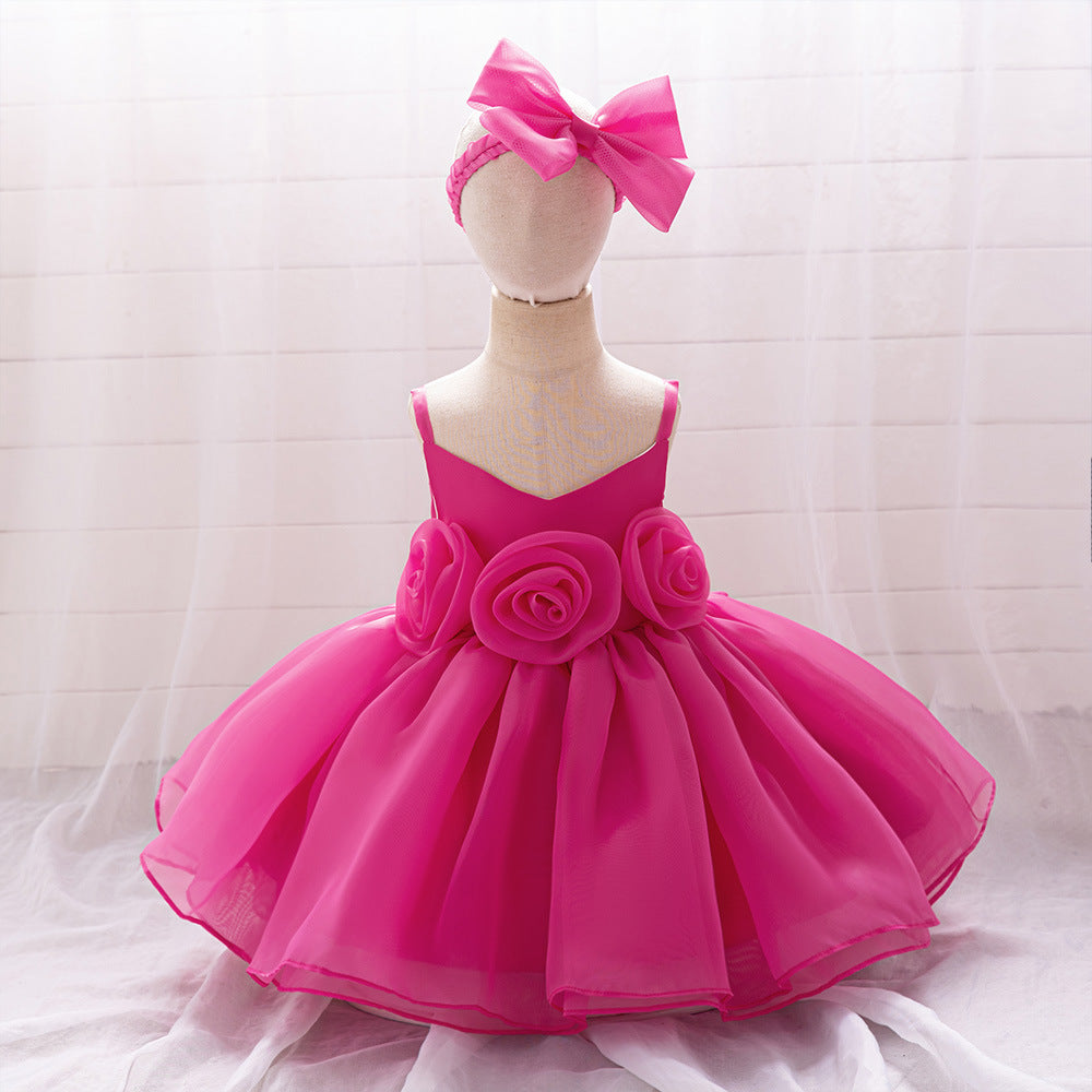 Vestido Infantil Tule Rosinhas