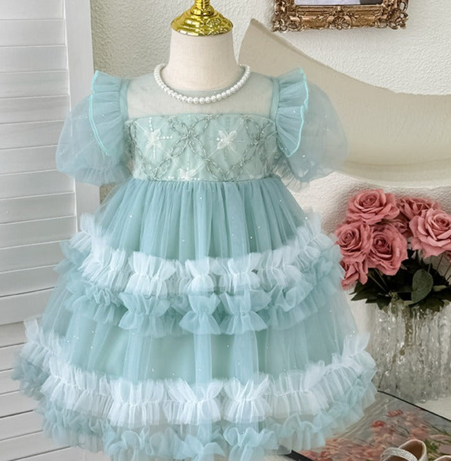 Vestido Infantil Tule Pérolas e Lacinho