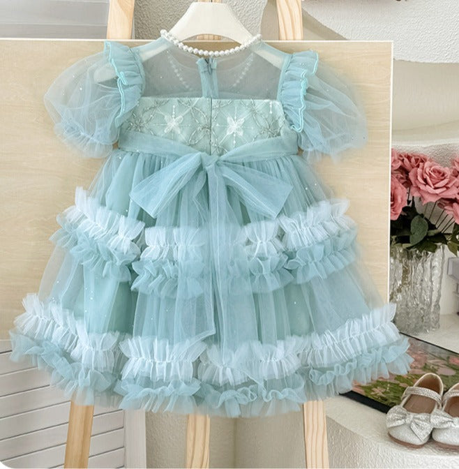 Vestido Infantil Tule Pérolas e Lacinho