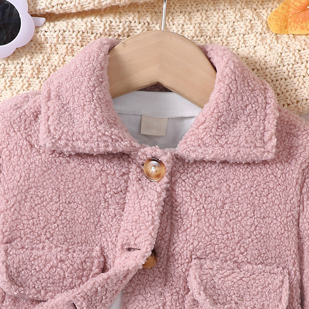 Casaco Infantil Feminino Rosa de Lã