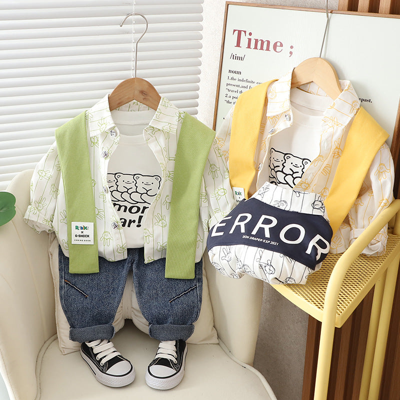 Conjunto Infantil Masculino 3 Peças Camisa e Jeans