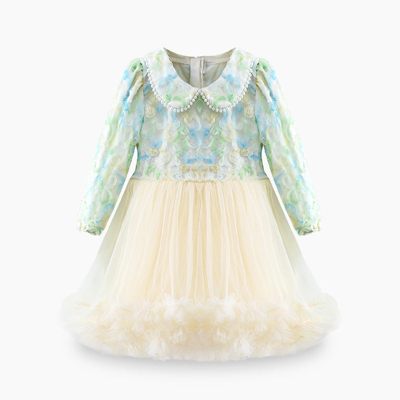 Vestido Infantil Tule Floral Golinha Pérolas