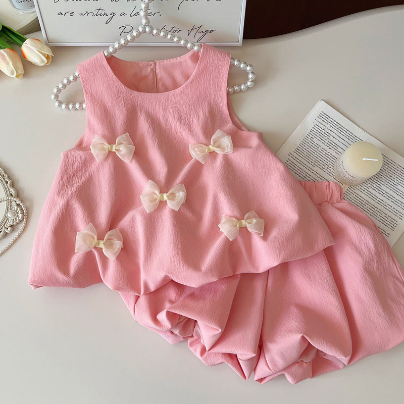 Vestido/ Conjunto Infantil Rosa Lacinhos