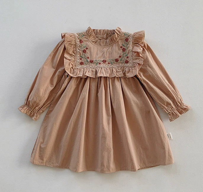 Vestido Infantil  Com Gola Bordada Florzinhas