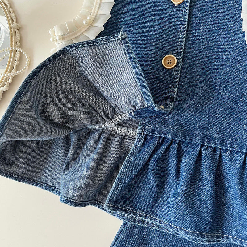 Conjunto Infantil Feminino Jeans e Pérolas