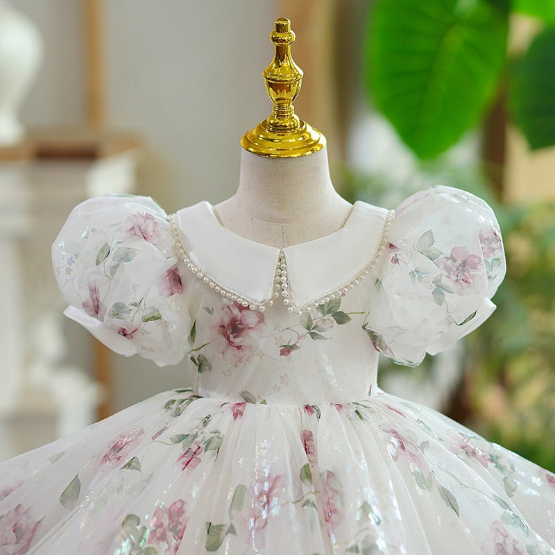 Vestido Infantil Floral Golinha Pérolas