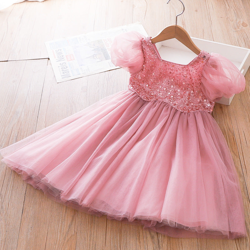 Vestido Infantil Tule Rosa Pedrarias