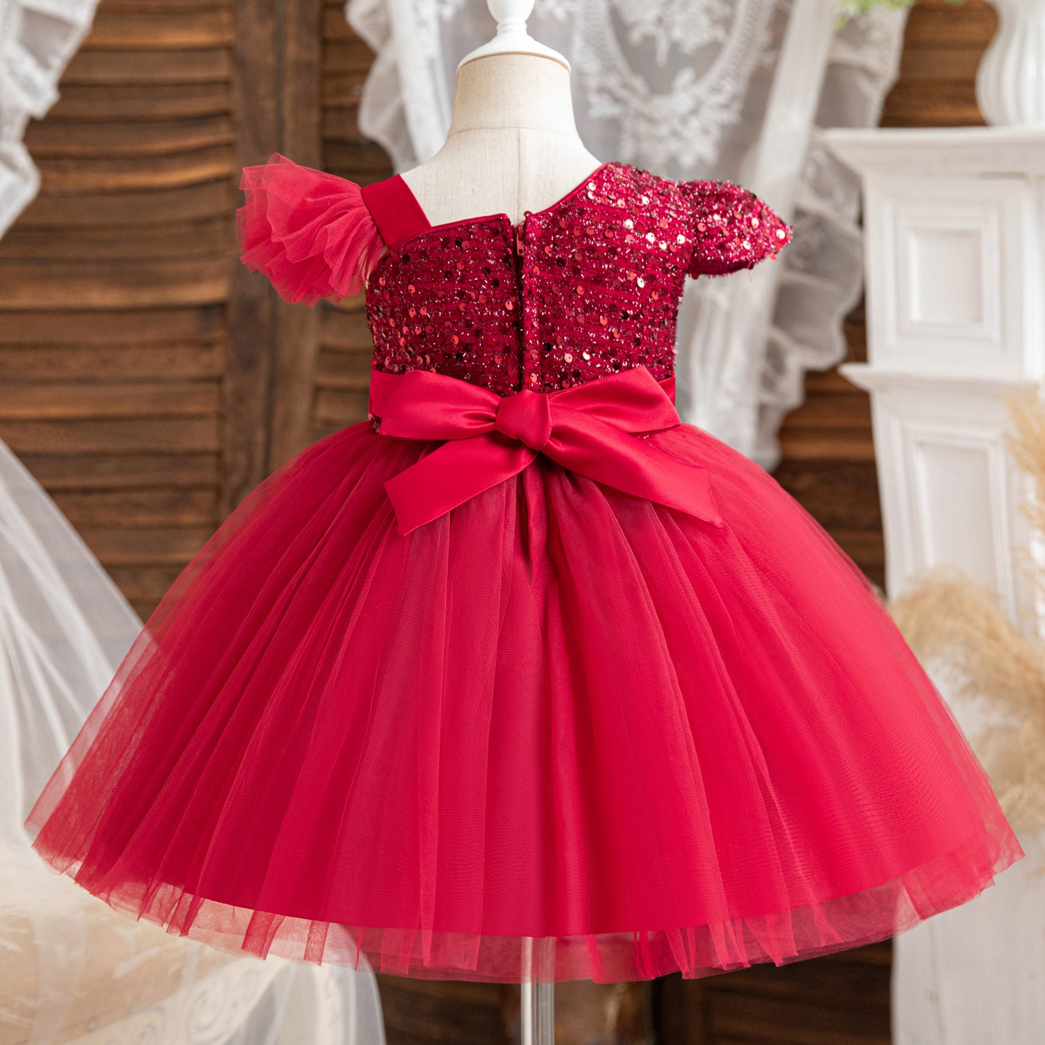 Vestido Infantil Natal Brilhante Lacinho