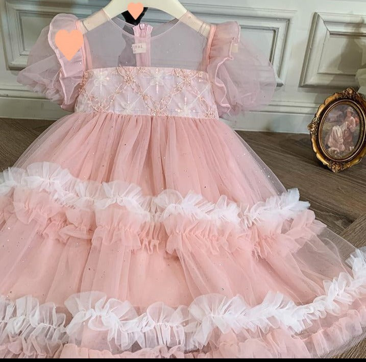 Vestido Infantil Tule Camadas Brilhante