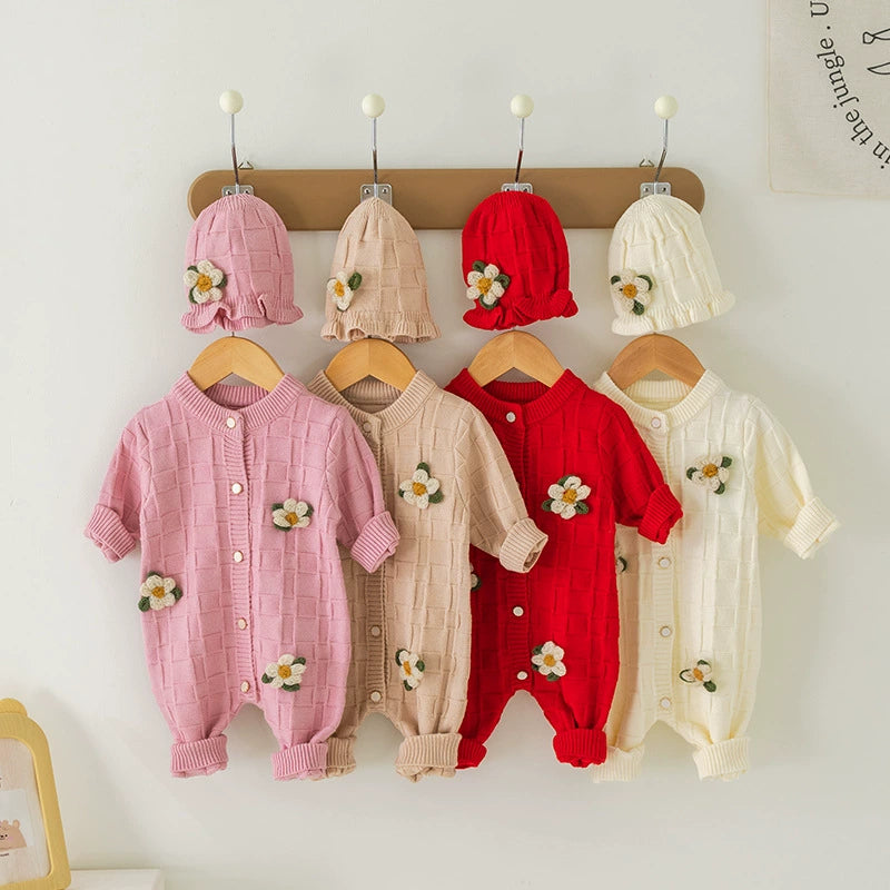 Macacão Infantil Feminino Tricô Flores