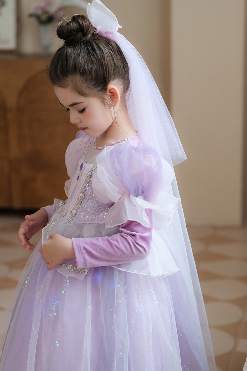 Vestido Infantil Princesa Manga Longa Brilhante