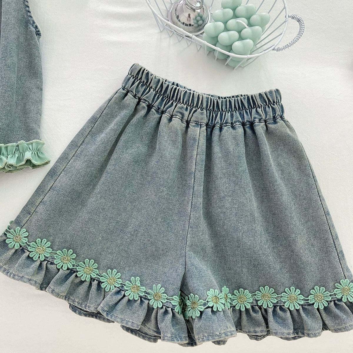 Conjunto Infantil Feminino Jeans Florzinhas