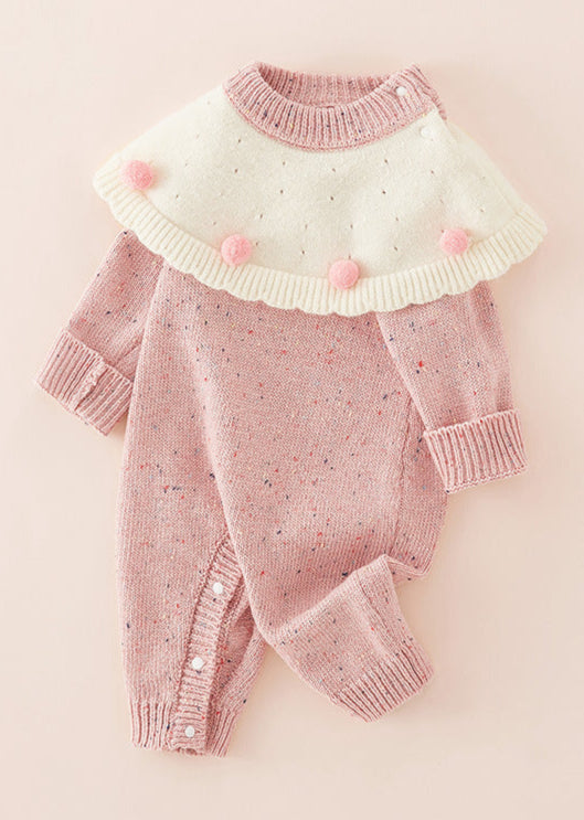 Macacão Infantil Feminino Tricô Pomponzinho