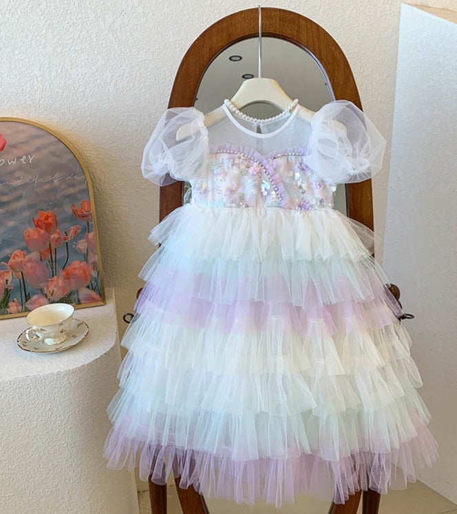 Vestido Infantil Tule Camadas Brilhante