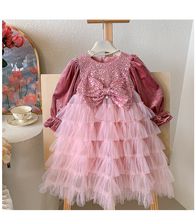 Vestido Infantil Rosa Brilhante Lacinho