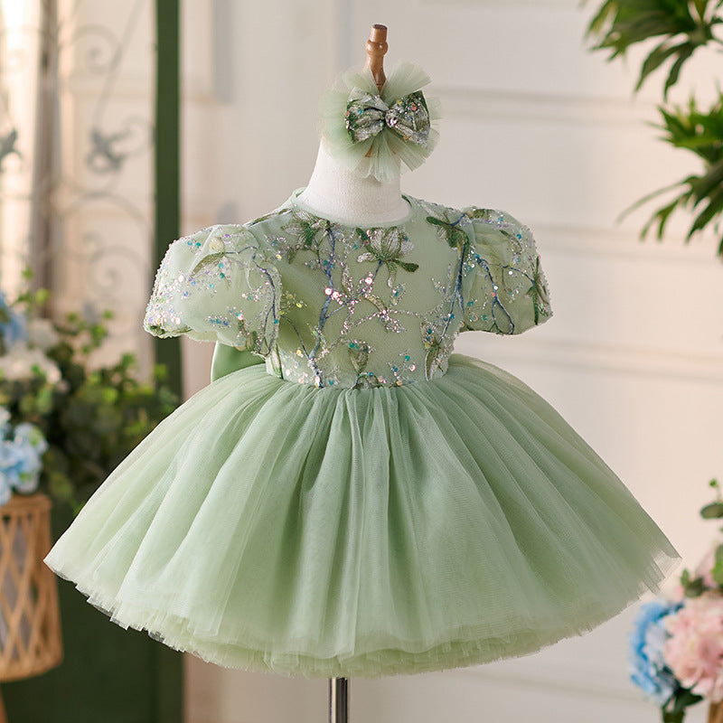 Vestido Infantil De Festa Verde Brilhante