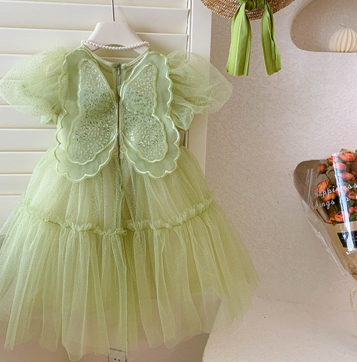 Vestido Infantil Verde Brilhante Asinha