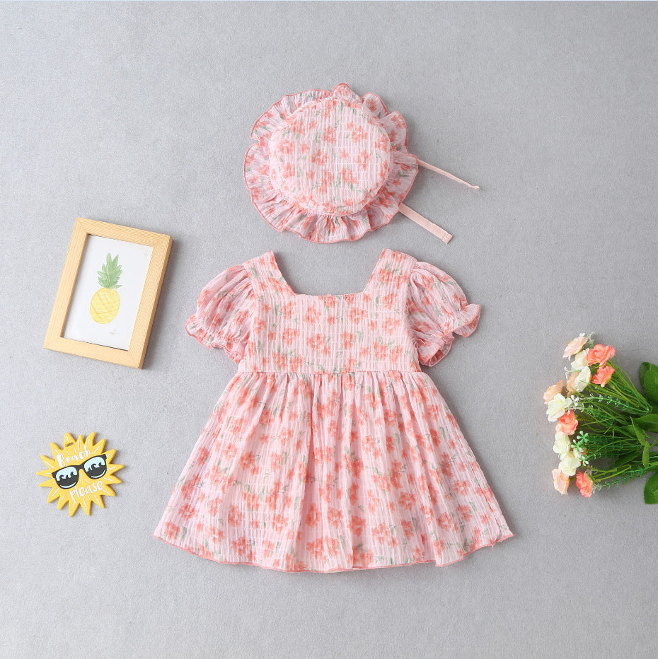 Vestido Infantil Floral + Chapéuzinho