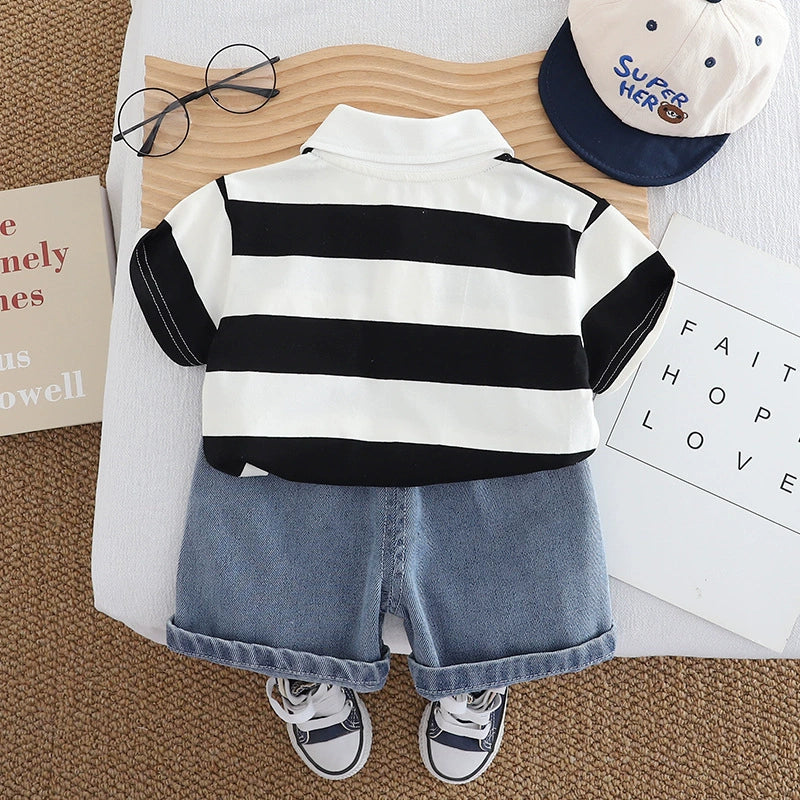 Conjunto Infantil Masculino Polo Lístras e Jeans